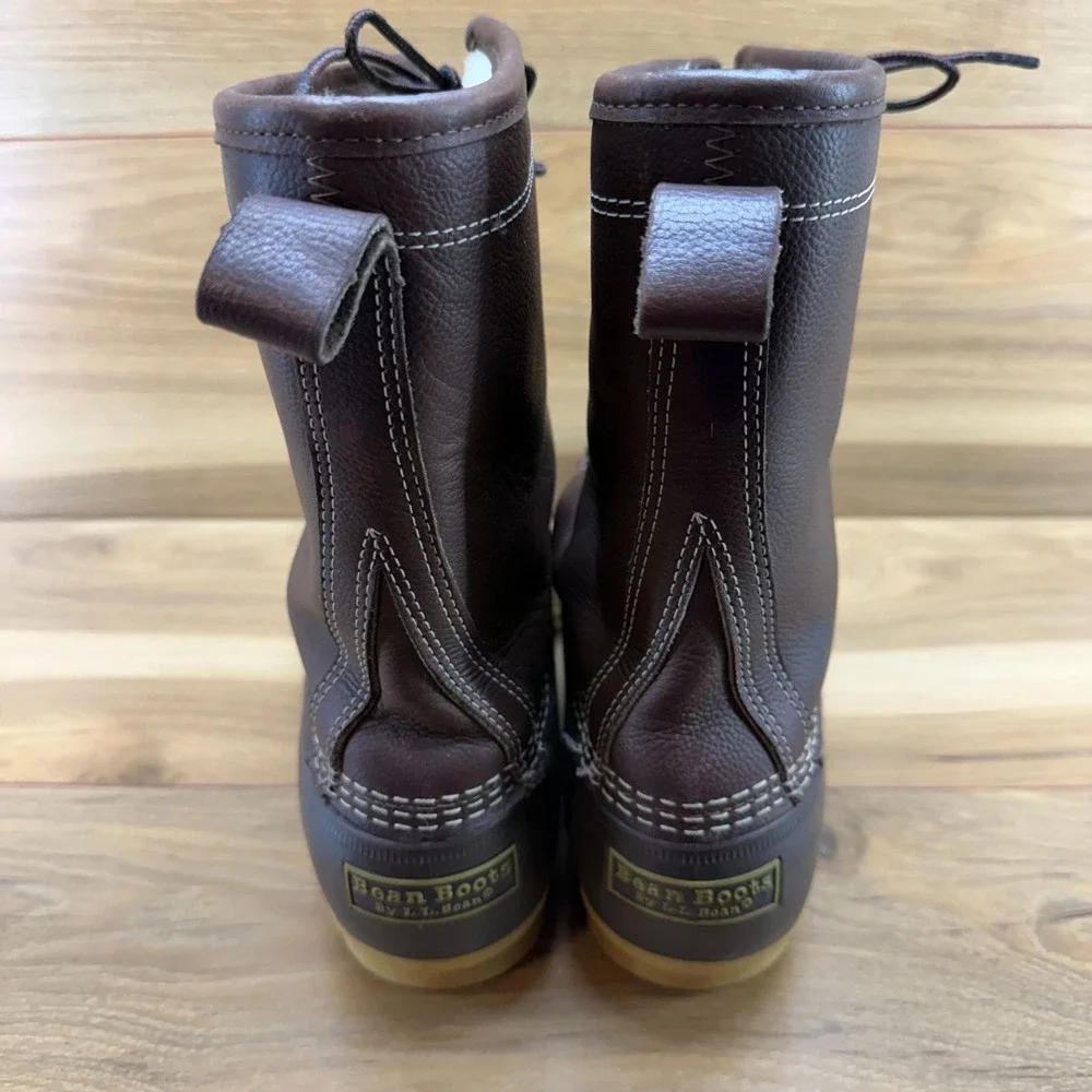 LL BEAN Bean Boots Shearling Fur Lined Mens 10 Brown Leather Heritage Hunting